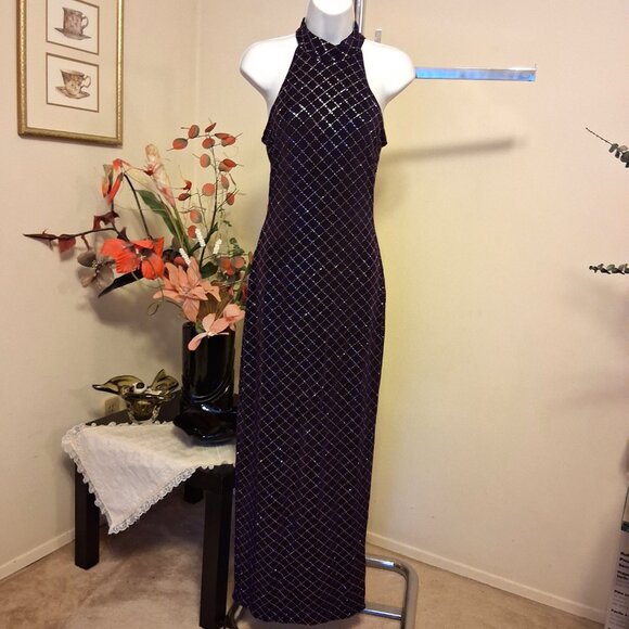 Vintage NWT ALGO Women’s Purple Silver Elegant Maxi Dress Size 8 - Picture 5 of 10